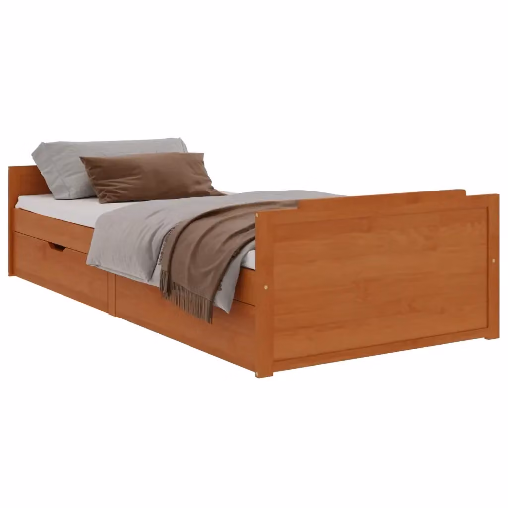vidaXL Giroletto Ambra in Legno Massello di Pino con Cassetti, Marrone, 90 x 200 cm – 2