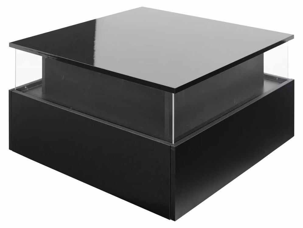 Tavolino da salotto - Moderno tavolino con illuminazione LED - 70 x 70 x 41 cm - Finitura lucida - 2 cassetti - Area espositiva trasparente - Portata massima: 30 kg - Colore: nero