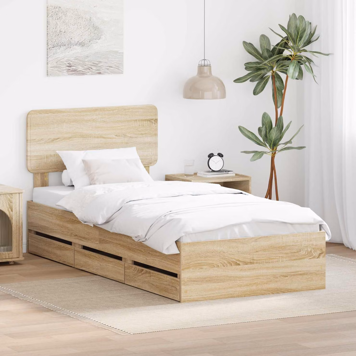 Struttura del letto con cassetto vidaXL in legno Rovere Sonoma, L 190 cm x P 78 cm x H 90 cm