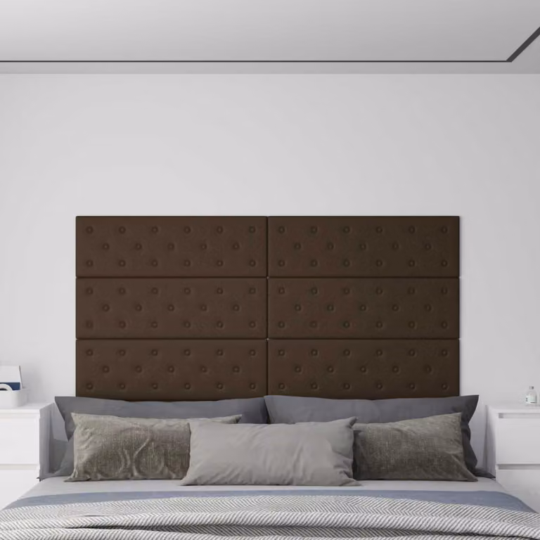 Set di 12 pannelli per testiera da parete vidaXL in pelle sintetica marrone con supporto in MDF per camera da letto