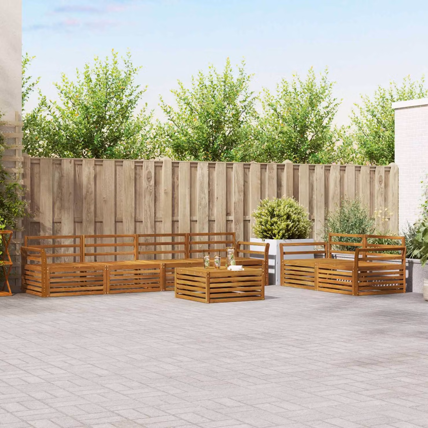 Set di divani da esterno vidaXL 7 pz in legno di acacia massello marrone con cuscini inclusi per giardino e terrazza