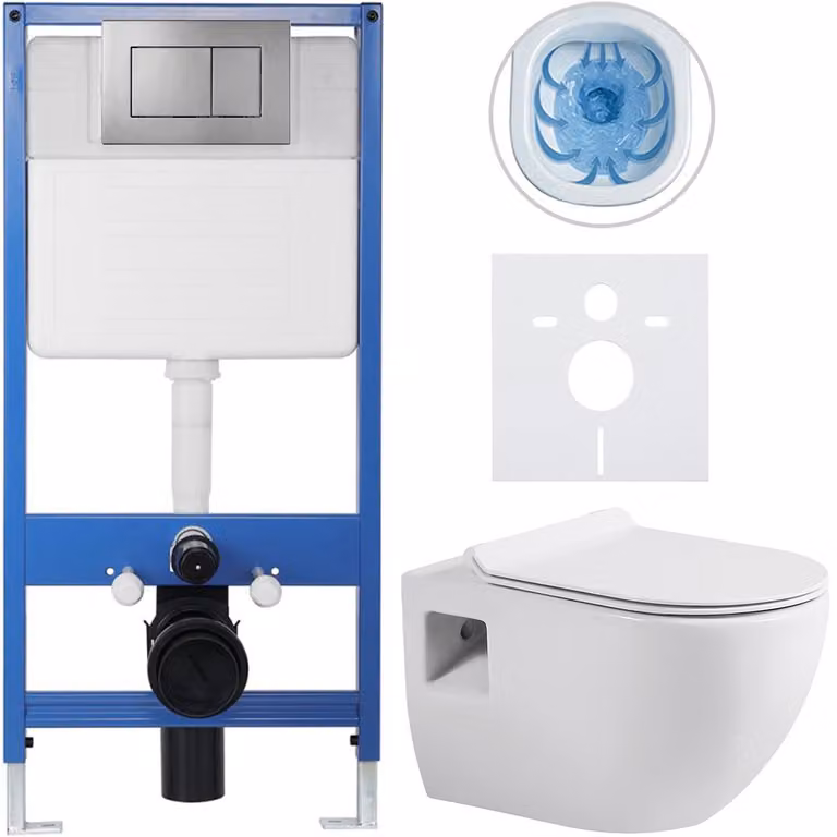 Set completo per WC sospeso Lite/Dure - bianco lucido - pulsante per WC Classic, grigio scuro - installazione a parete/con pannello in cartongesso - 51x35 cm