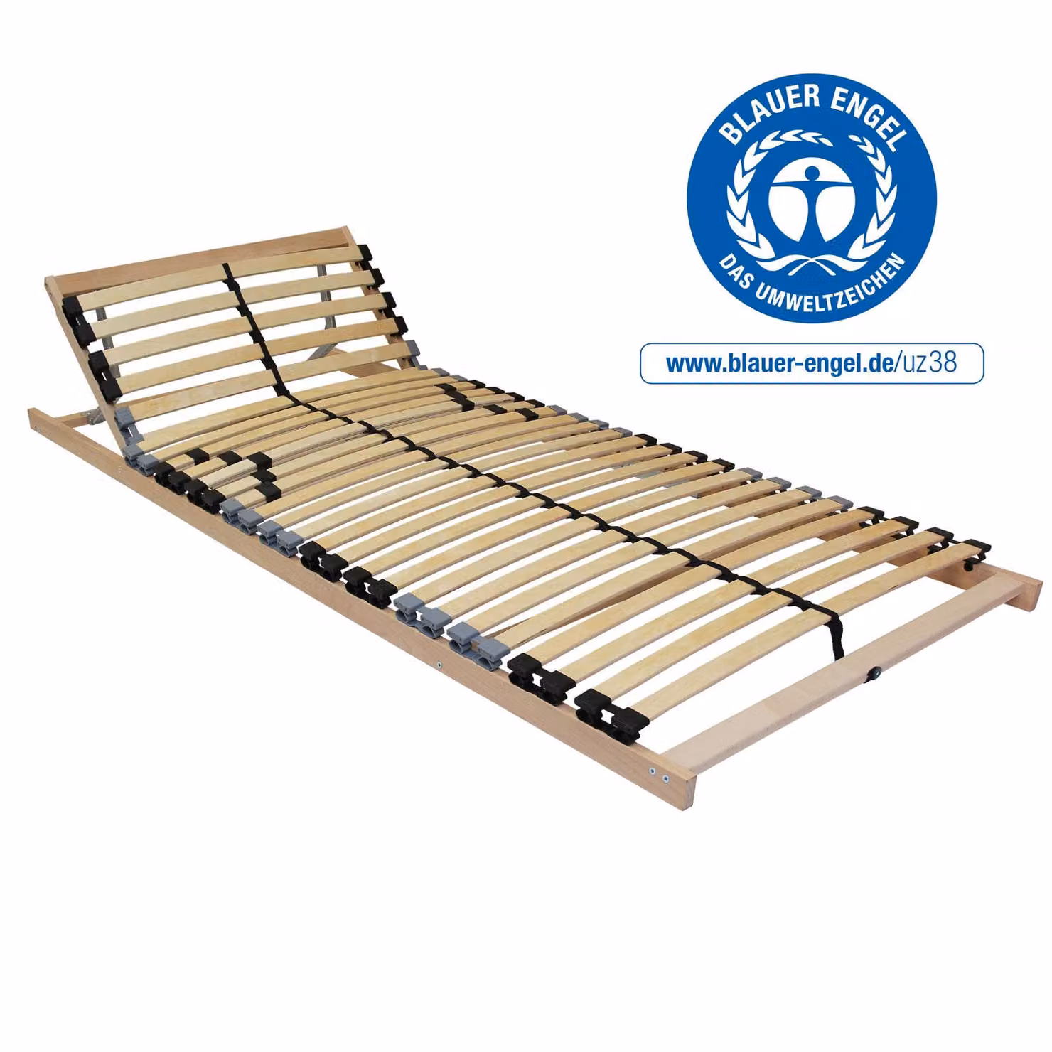 Rete a doghe BeCo Easyfix K, 90 x 200 cm, certificata Blauer Engel, valutazione "Ottimo", 28 doghe, smontata, testata regolabile manualmente