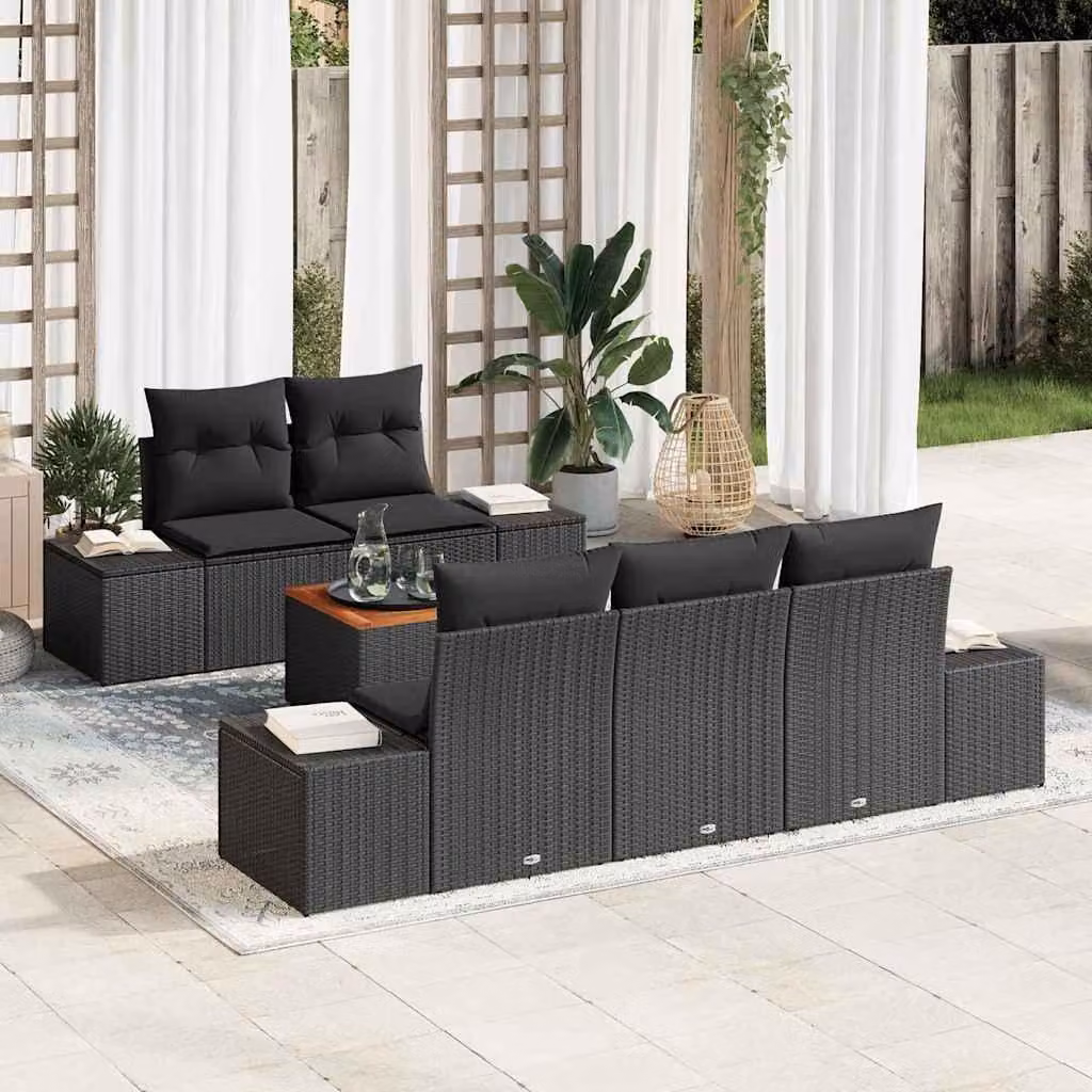 Maison Exclusive - Set Divano da Giardino con cuscino 6 pcs Nero polyrattan
