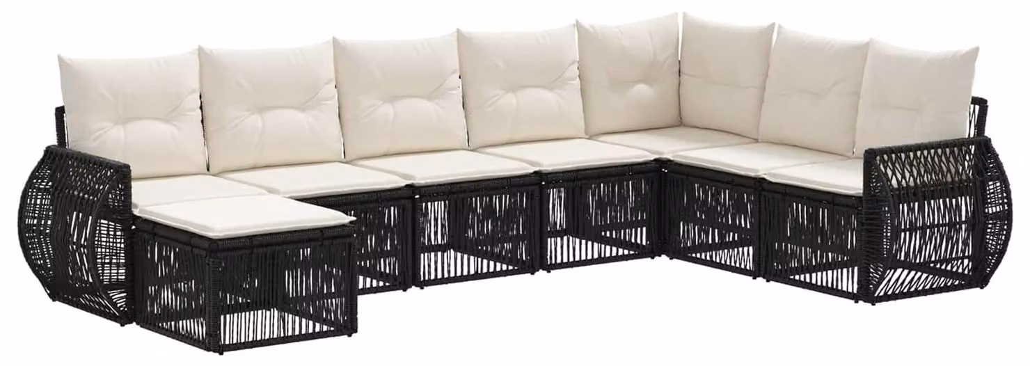 Set da giardino composto da 8 pezzi, in rattan sintetico nero e crema
