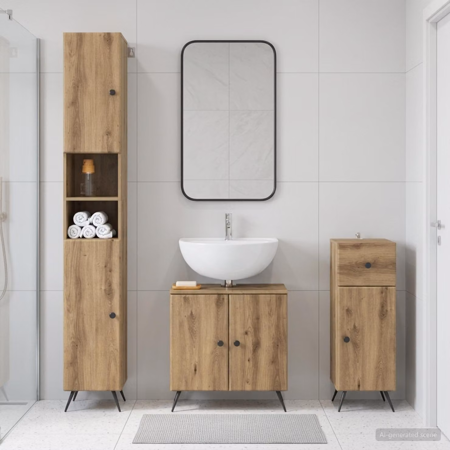 Set di 3 armadietti da bagno moderni vidaXL BREDA in legno marrone con ante a battente e ripiani interni H: 190,0 x L: 48,1 x P: 31,5 cm
