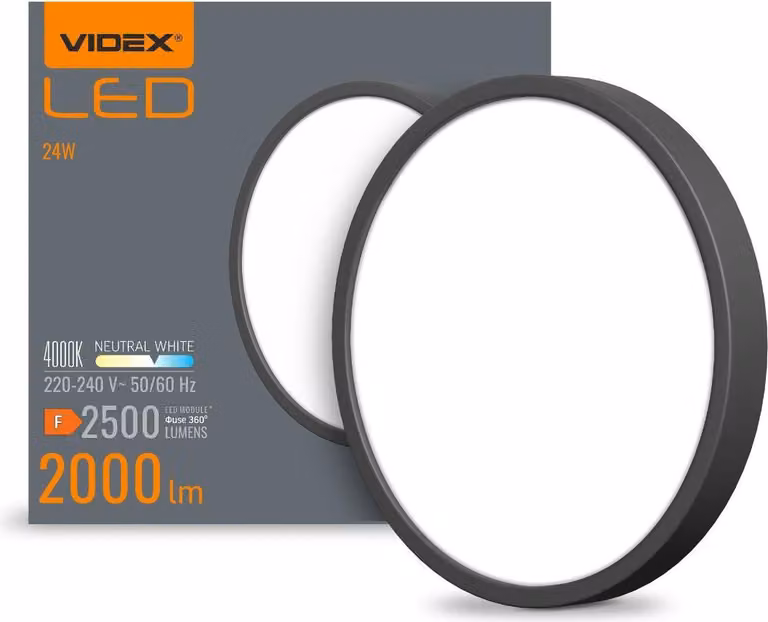 Plafoniera Down Light nera classe E 20W 2500lm 3000K / 4000K / 6500K 26,4 cm Videx