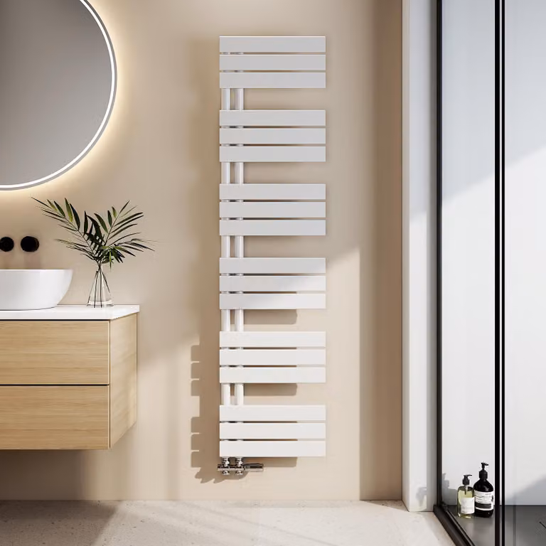 Scaldasalviette EMKE Radiatore per bagno Radiatore a pannello Attacco laterale Montaggio a parete Acqua calda 1599 x 400 mm Bianco senza elemento riscaldante