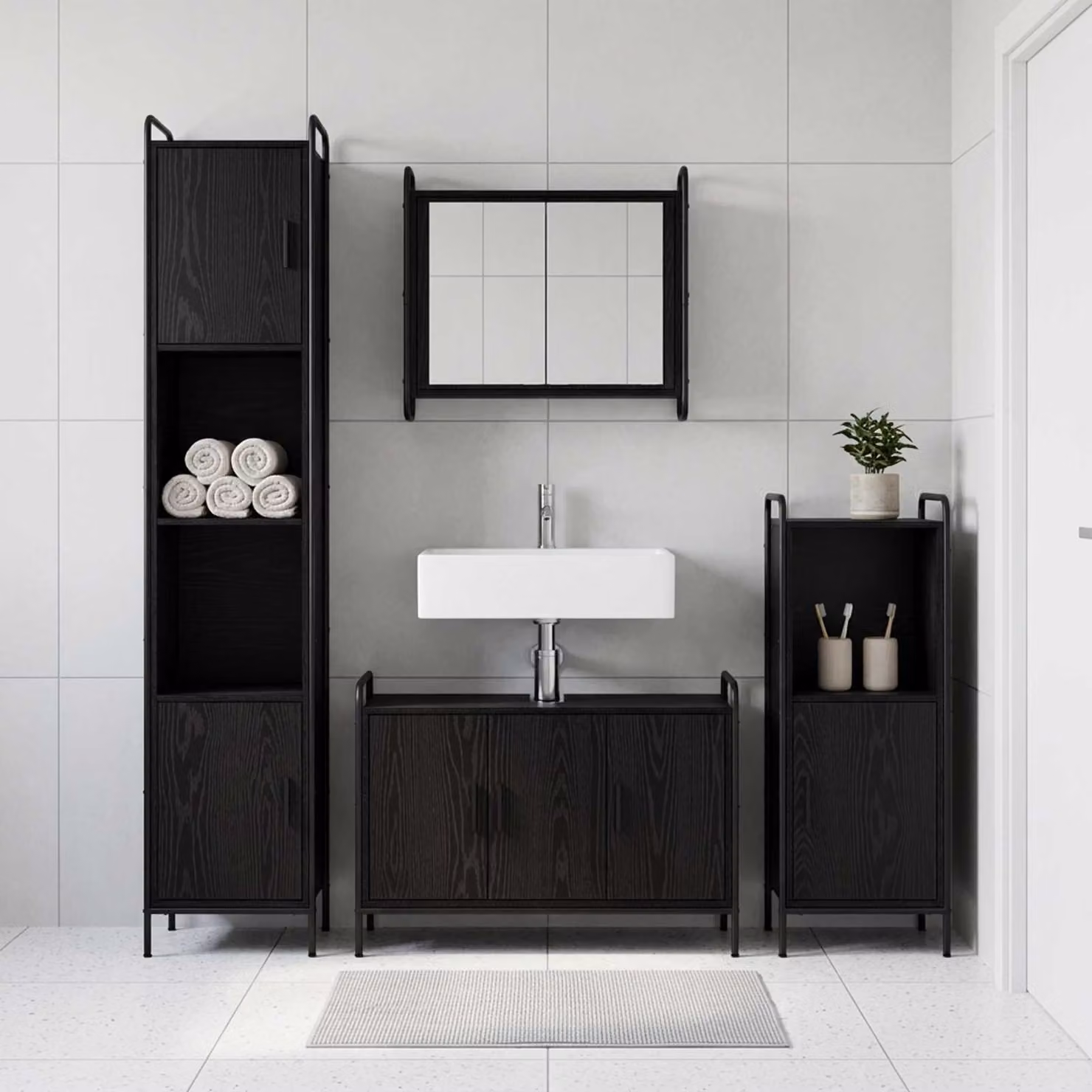 vidaXL Set di Armadi da Bagno 2 pz Rovere Nero 65,5 x 34 x 61 cm