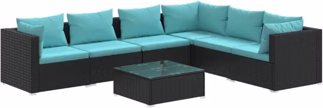 Set mobili da giardino per esterni set di 7 pezzi con cuscini in polyrattan nero 02_0017321
