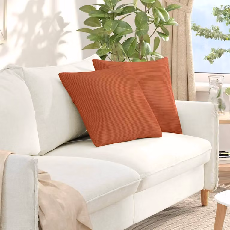 Set di 2 cuscini quadrati da divano vidaXL in velluto a coste rosso e arancio, L 50 x P 50 cm con fodera rimovibile