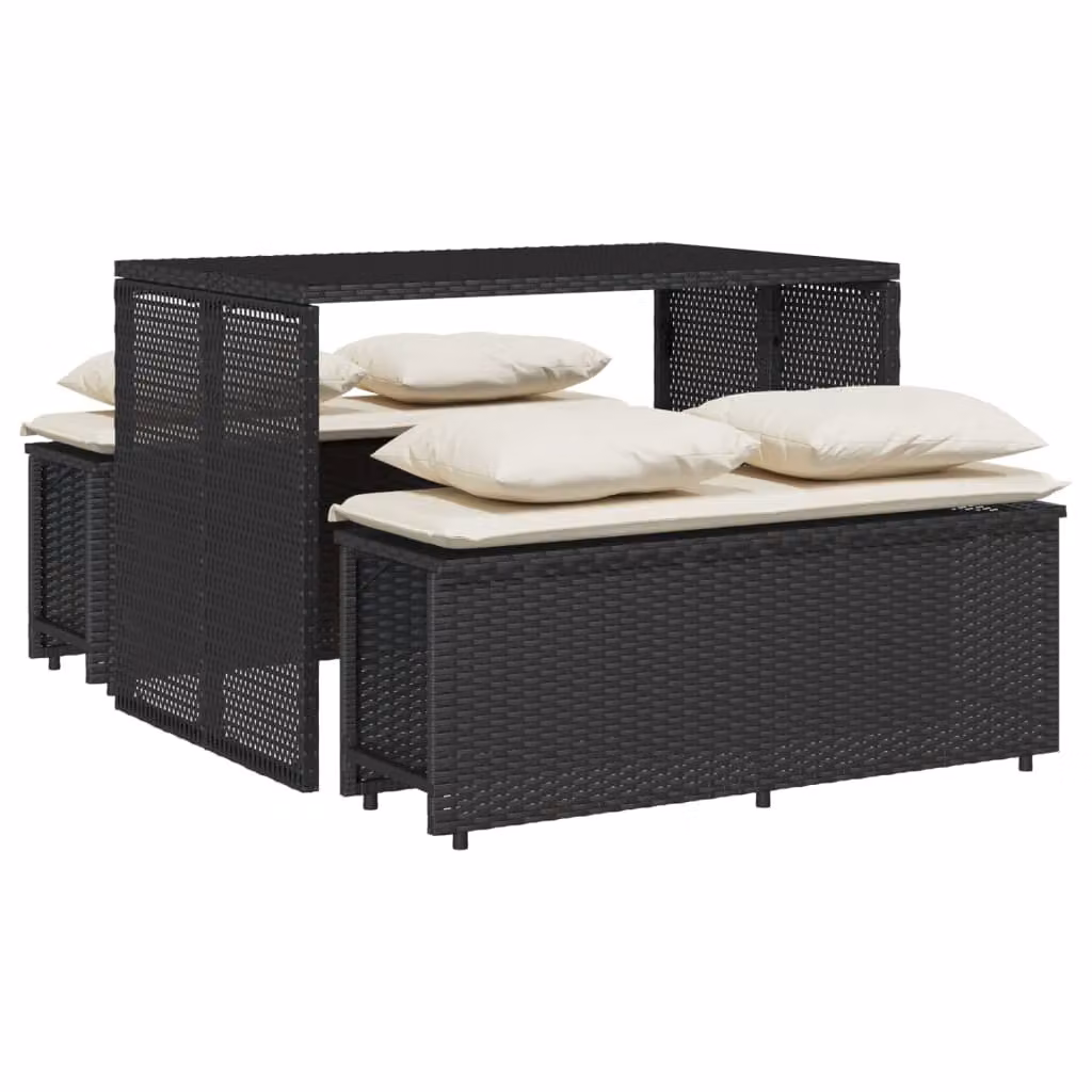 Set da Pranzo da Giardino 3 pz con Cuscini Nero in Polyrattan