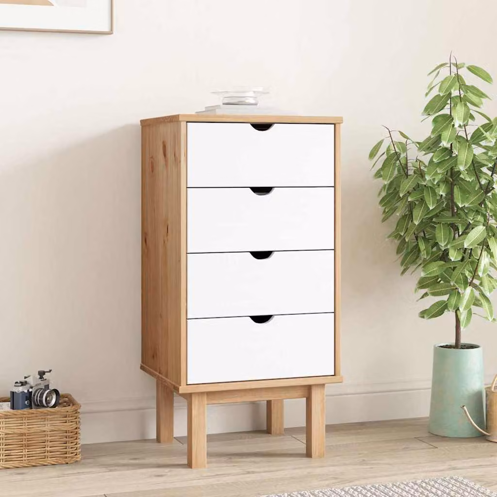 Cassettiera OTTA vidaXL in legno di pino, Marrone e Bianco, L 45 cm x P 39 cm x H 90 cm
