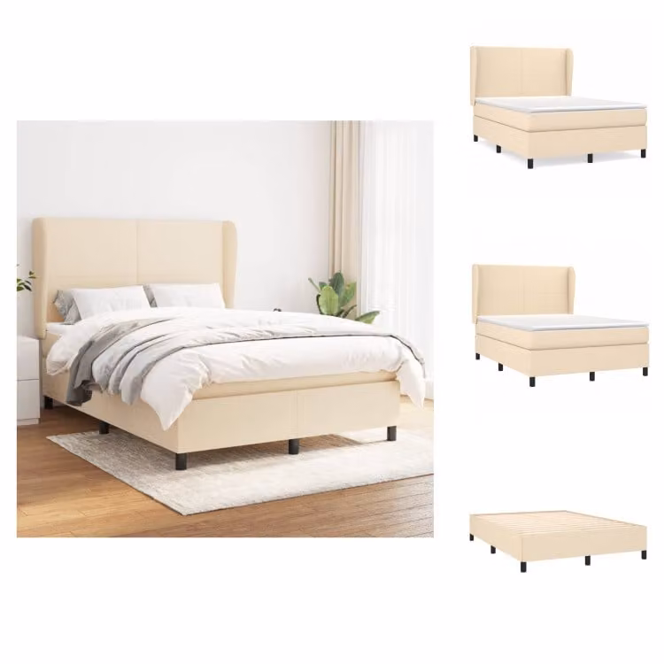 vidaXL Letto a molle con materasso crema 140x200 cm in tessuto - Letti e strutture letto