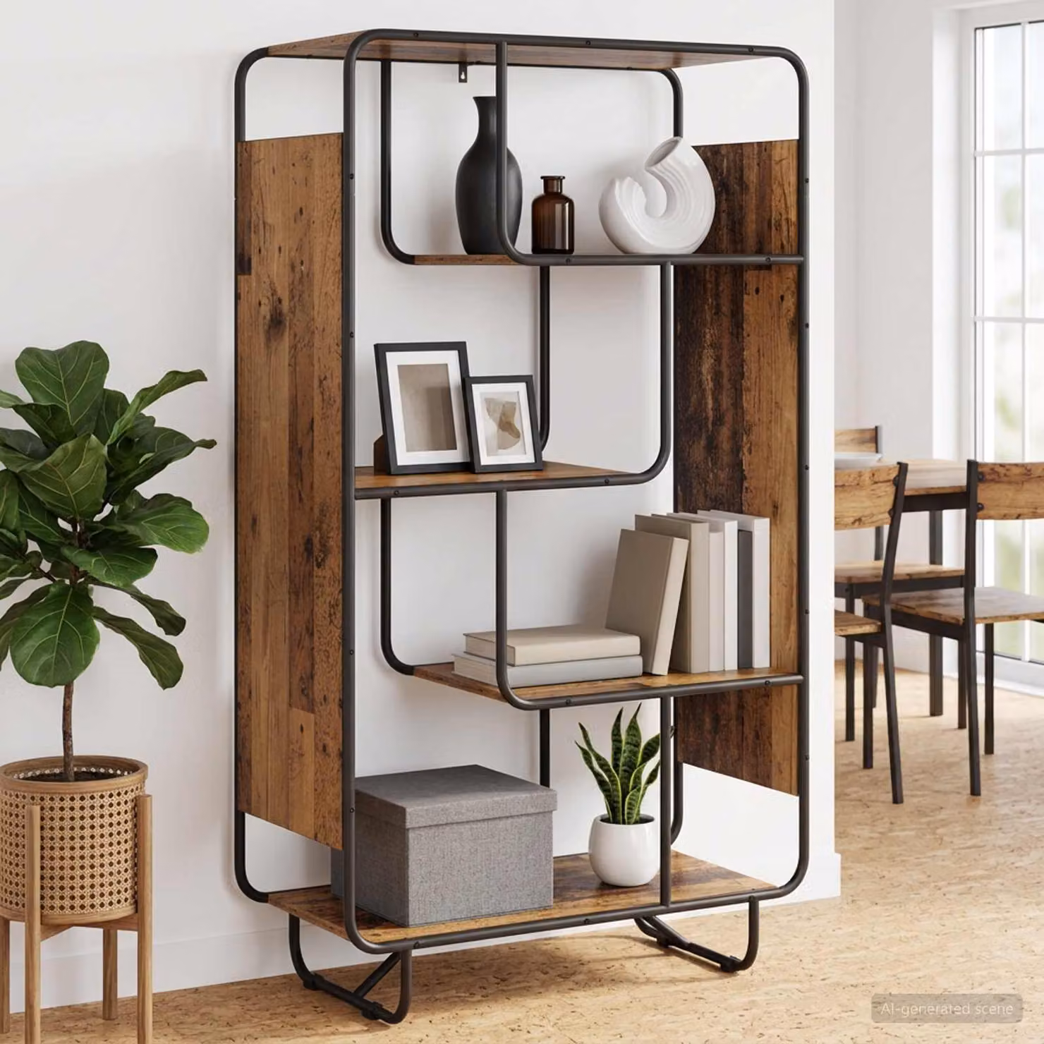 Credenza in stile industriale vidaXL in legno antico e metallo, colore marrone, L 80 cm x P 37.5 cm x H 144 cm