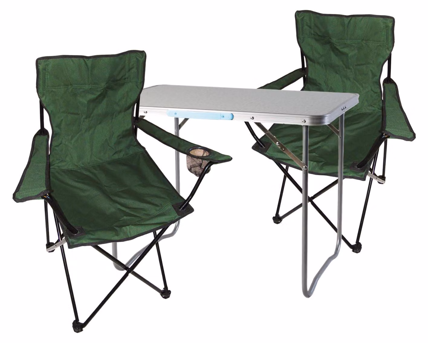 set di mobili da campeggio 3 pezzi tavolo verde + sedie da campeggio con borsa