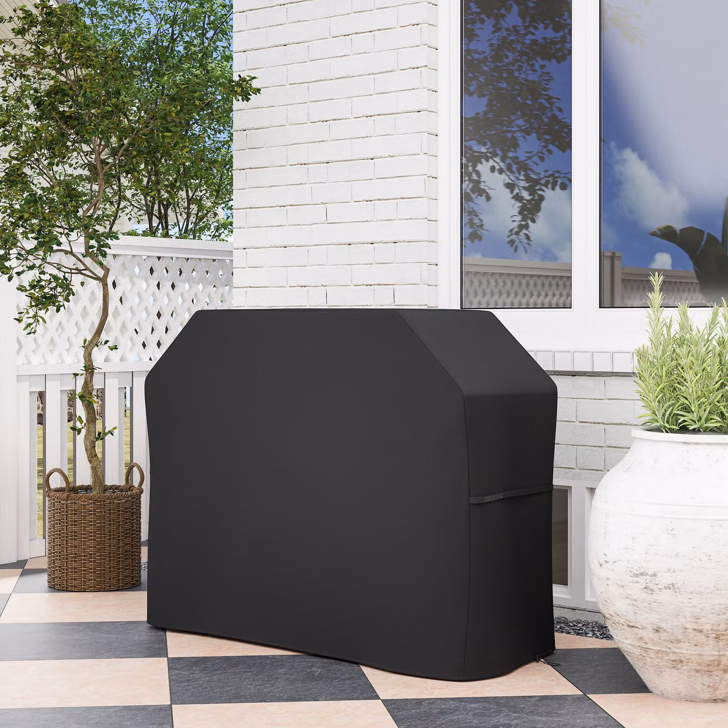 Copertura per barbecue Outsunny resistente alle intemperie in poliestere, Nero, L: 147 cm, P: 61 cm, H: 120 cm – 2