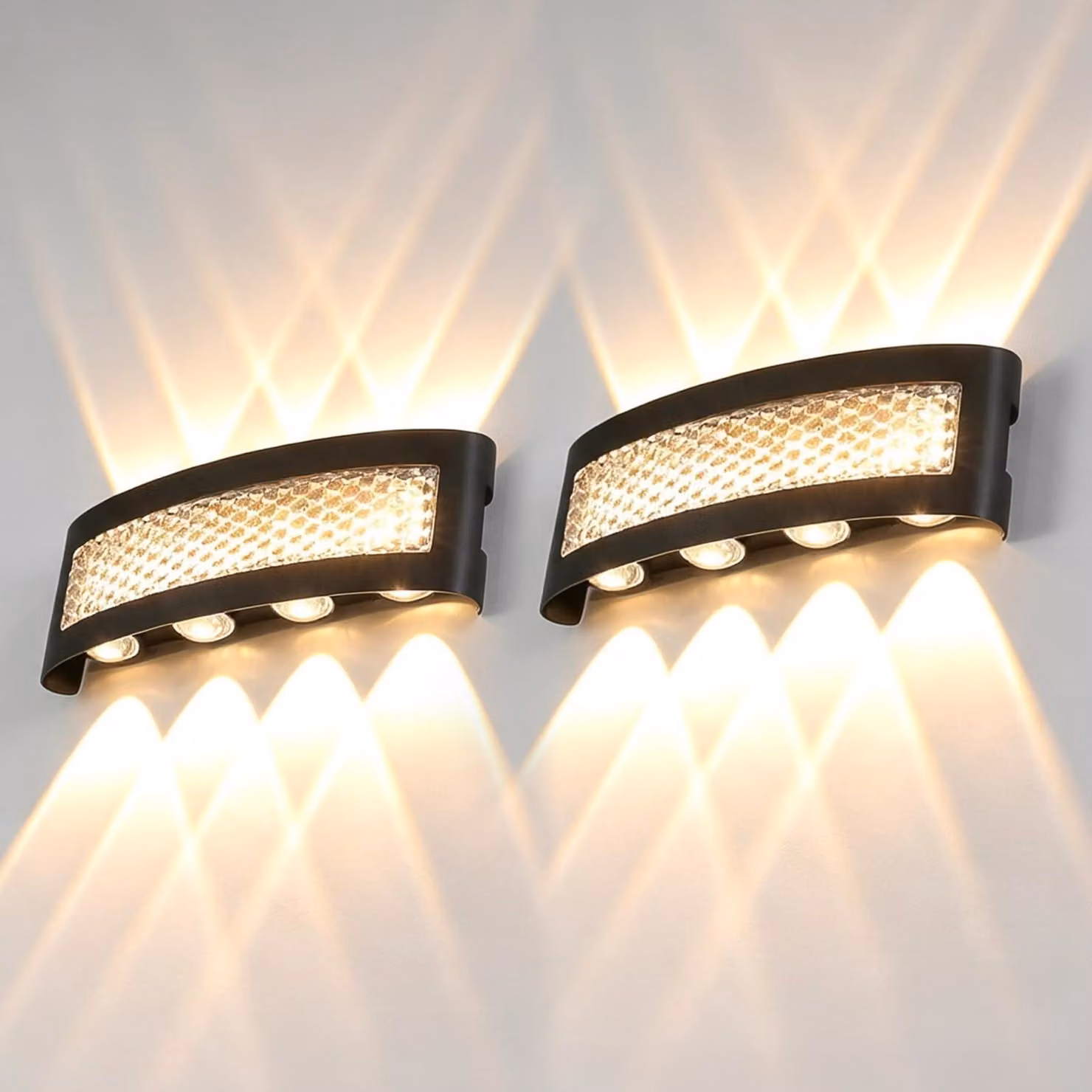 Lampade da parete, set da 2, 10 W, 3000 K, grado di protezione IP65, alluminio, colore nero