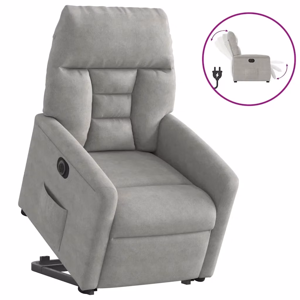 Poltrona a Rialzo Reclinante Elettrica vidaXL in Microfibra Grigia con Supporto Motorizzato per Senior – 2