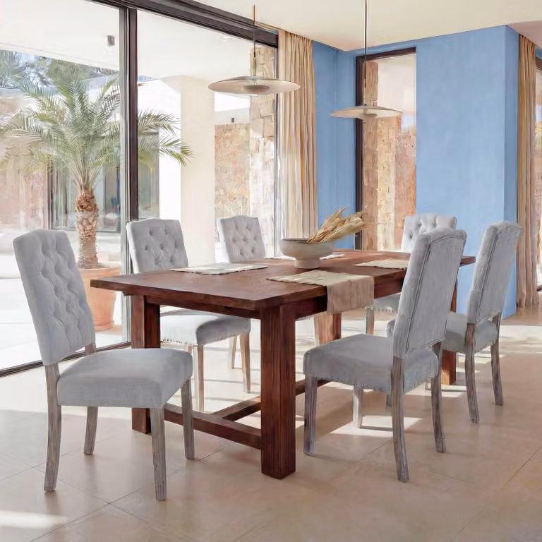 Set di 6 sedie da pranzo MCW-O66b, sedie da cucina imbottite, Chesterfield con rivestimento in tessuto/tessuto, grigio chiaro