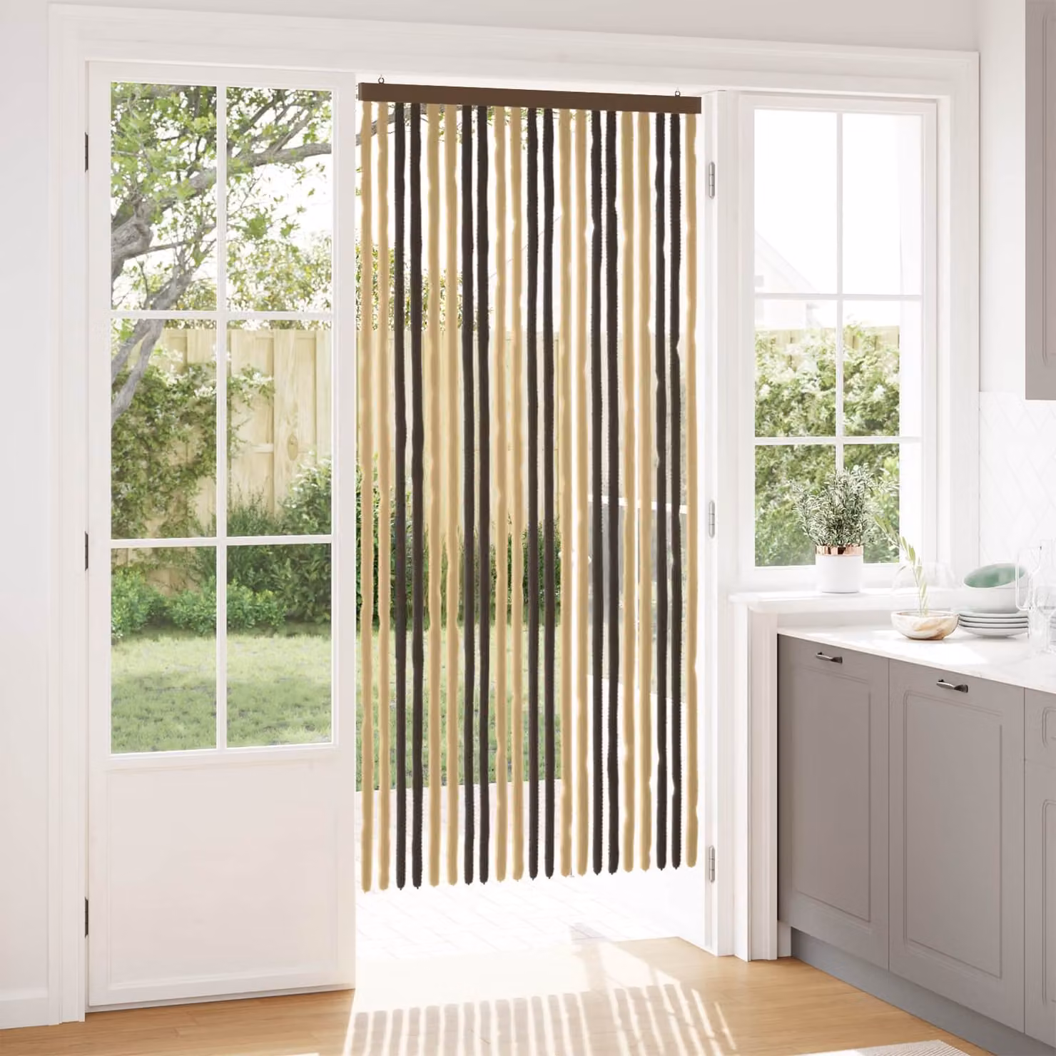 vidaXL Tenda per insetti in chenille Marrone Scuro e Beige 90 x 200 cm