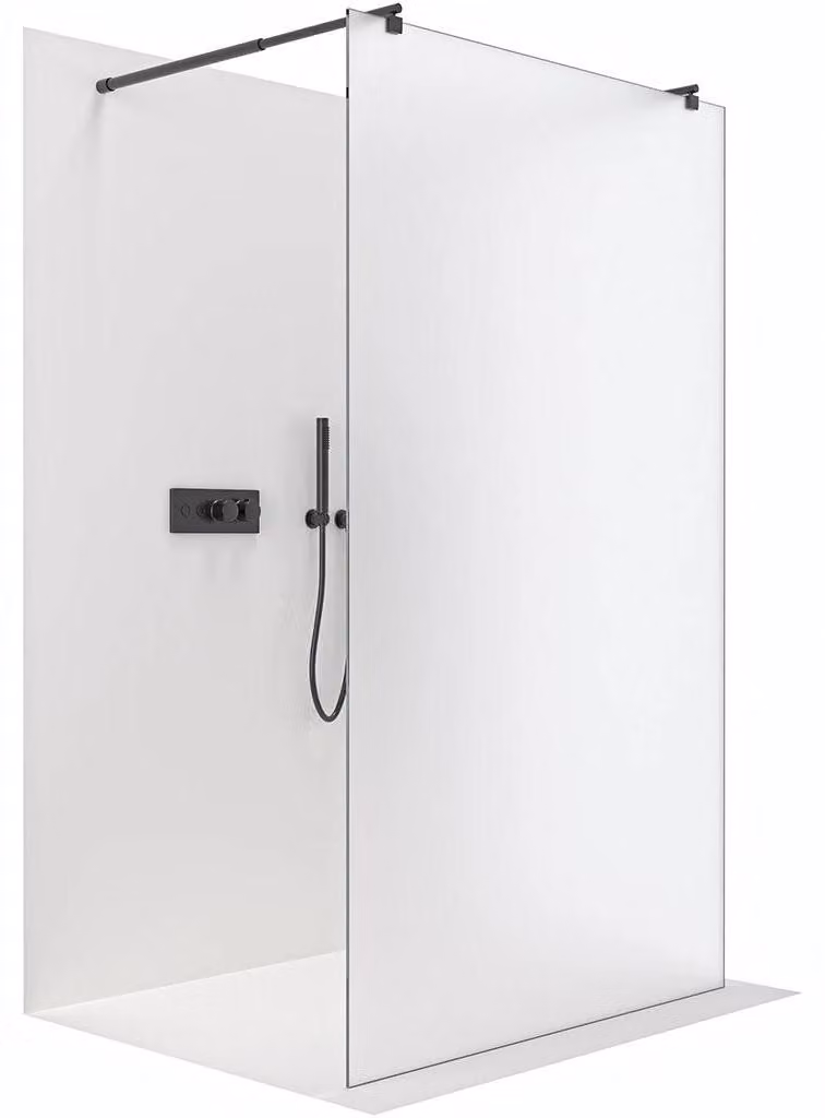 CERANO - Box doccia Walk-in Onyx Duo L/P - 8 mm - montante arrotondato - nero opaco, vetro smerigliato - 160x200 cm