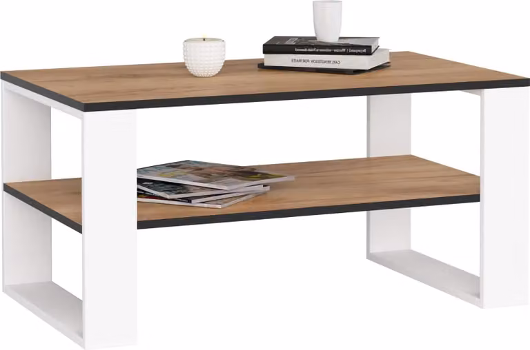 Tavolino da caffè Alex in rovere craft con gambe bianche design elegante e funzionale per la casa