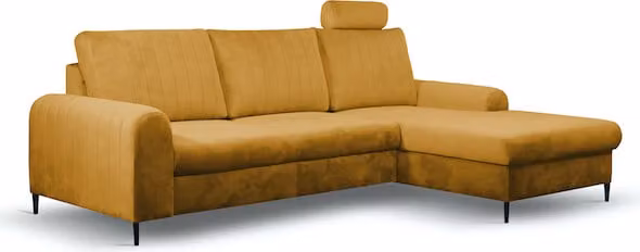 Divano angolare "Monaco" Divano angolare funzione letto giallo senape / piedi neri Recamiere destra