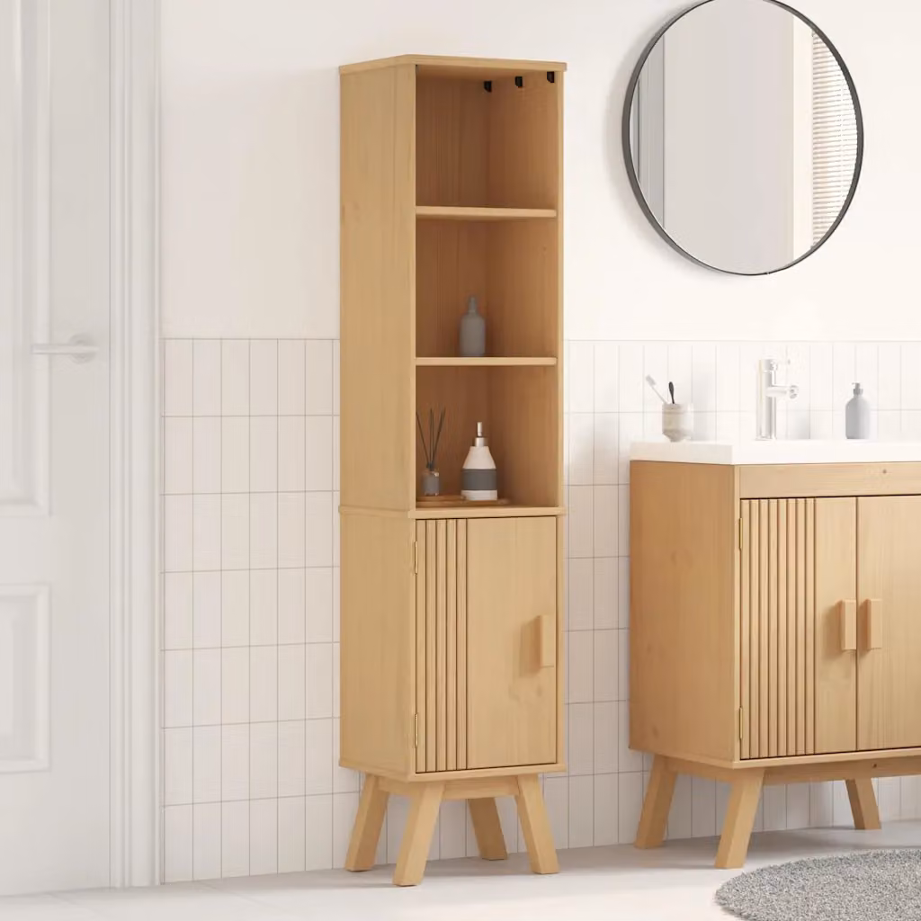 Mobile da bagno vidaXL Olden in legno di pino, colore marrone e beige, L: 35 cm, P: 30 cm, H: 159 cm