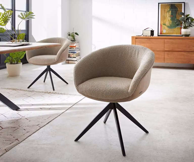 DELIFE Sedia girevole Vinka-Flex con braccioli Mix di materiali Fango Base a croce larga Nero Girevole a 360° Molle insacchettate