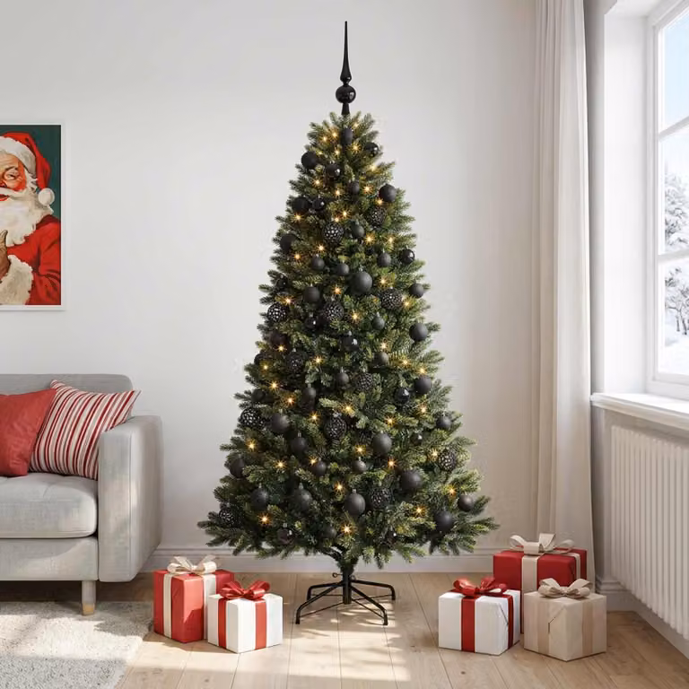 Albero di Natale artificiale con decorazioni a sfera, altezza 180 cm, 300 luci LED
