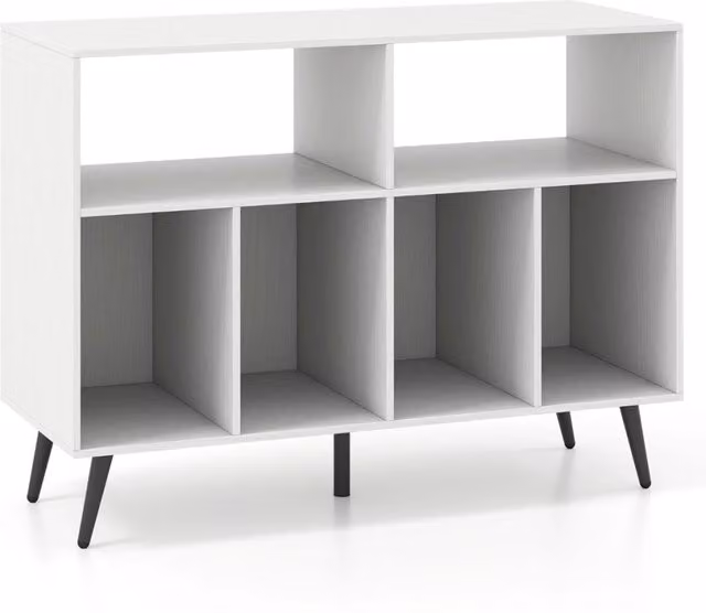 Mobiletto per giradischi DESIGN IN a 3 livelli con scaffali per vinili, supporto moderno in metallo e MDF, Bianco