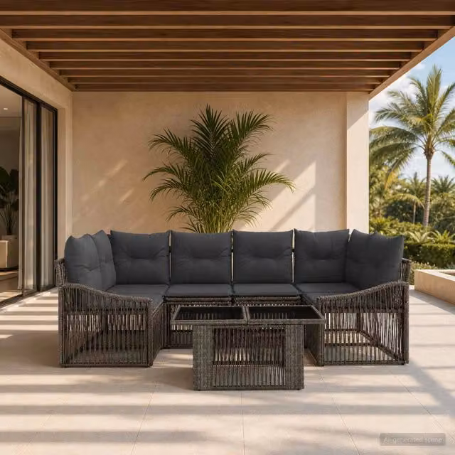 Set Divano da Giardino 7 pz Grigio e Grigio Scuro polyrattan 3437210