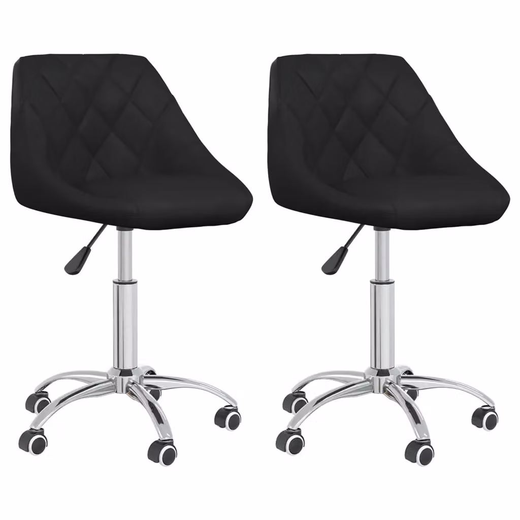 Set di 2 sedie da pranzo girevoli vidaXL in similpelle nera con ruote e struttura in metallo – 2