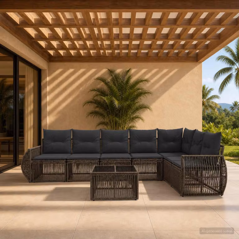 Maison Exclusive - Set da giardino composto da 8 pezzi. Divano da esterno in rattan sintetico, colore grigio e grigio scuro