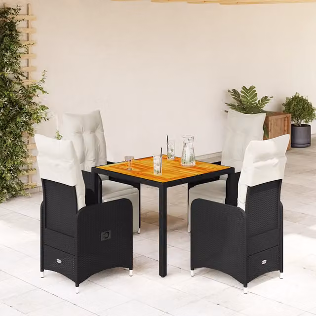 Set Bistrò da Giardino 5 pz con Cuscini in Polyrattan Nero 3277128