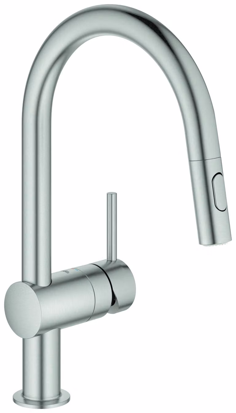 GROHE Minta Mitigeur monocommandé pour évier, portée 223mm, bec en C, extractible, Easy Docking, pivotant, double douchette d'évier, 32321DC2, 32321DC2