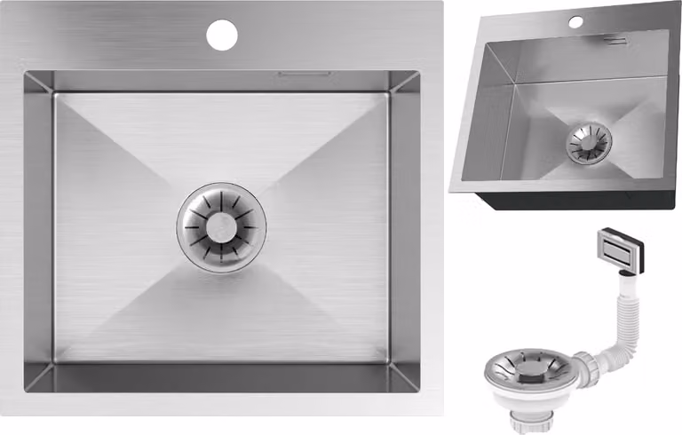 Granitan - Lavello acciaio inox - Lavandino 48x45 cm - Lavello cucina cromato - con sifone - SILVO48