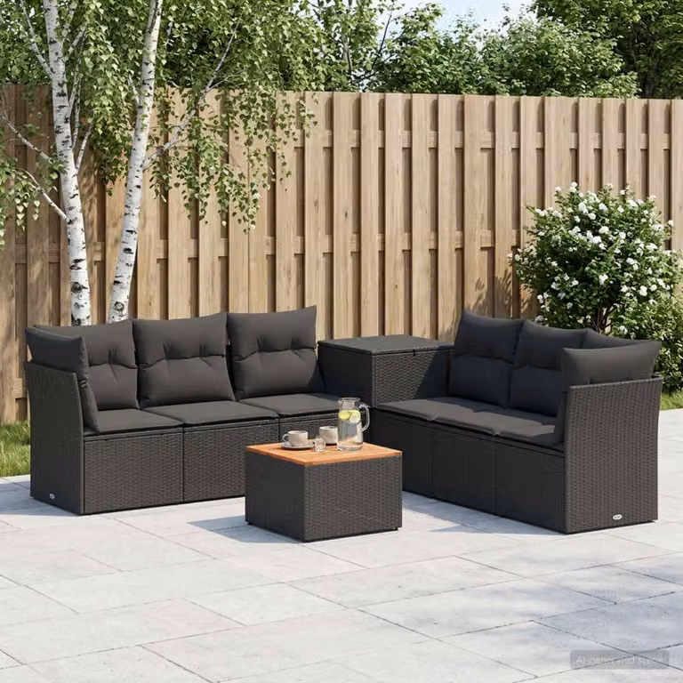 Set di divani da giardino vidaXL 8 pezzi in polyrattan e acciaio nero con cuscini e tavolino da esterno