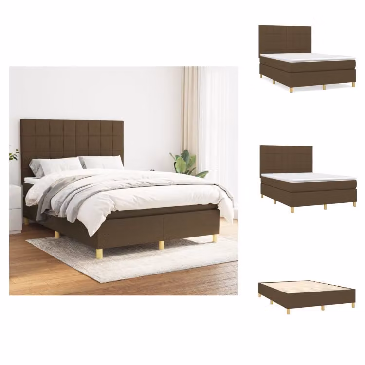 vidaXL Letto a molle con materasso in tessuto marrone scuro 140x200 cm - Letti e strutture letto