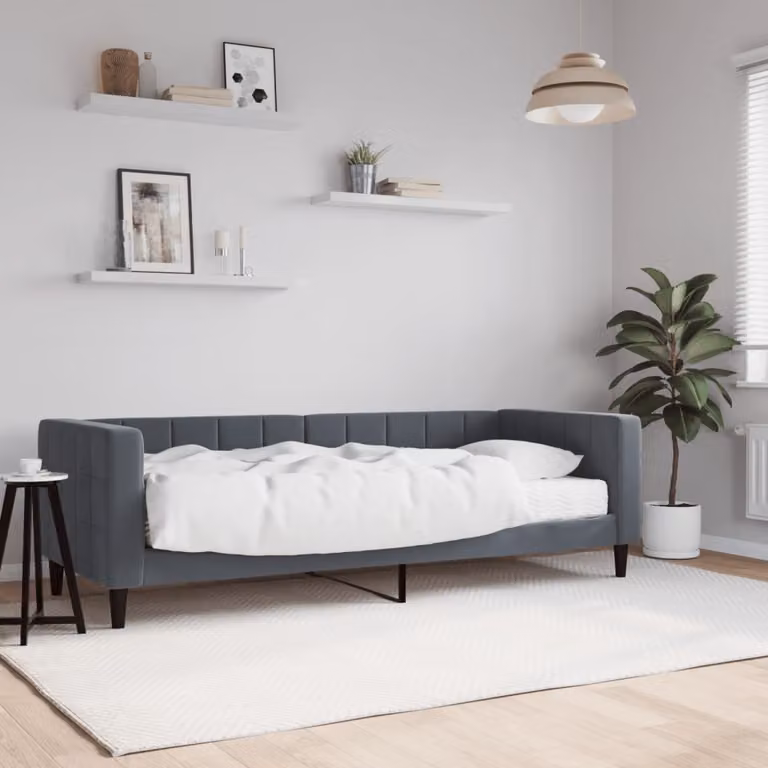 vidaXL Divano Letto in Velluto Grigio con Materasso L/P/H: 200 x 80 x 68 cm
