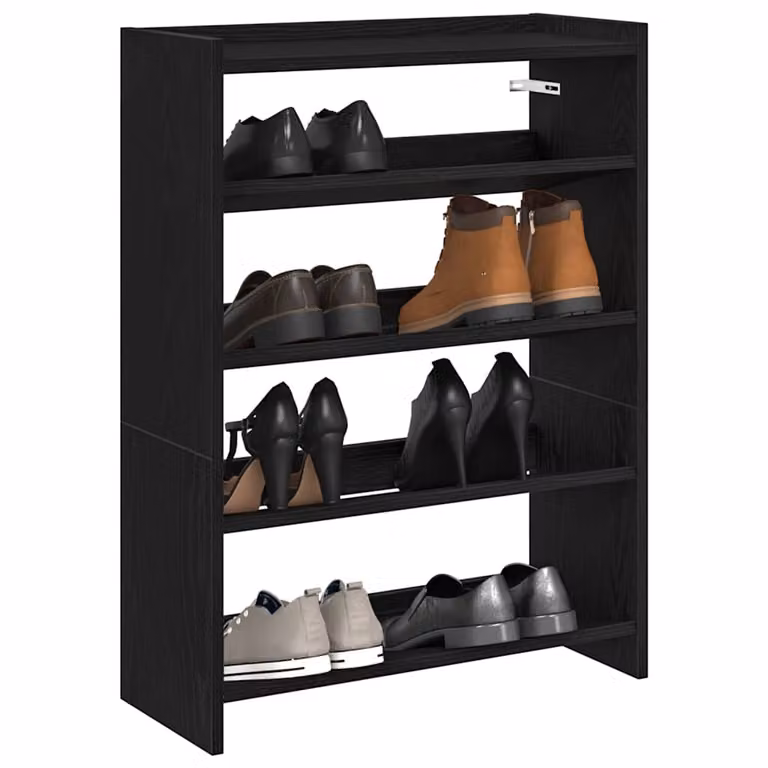 Scarpiera moderna vidaXL nera in legno e MDF con ripiani piatti, da appendere al muro, L: 60 cm, P: 25 cm, H: 81 cm