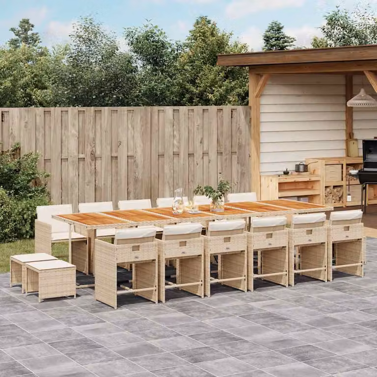 vidaXL Set da Pranzo da Giardino 17 pz in Polyrattan con Cuscini Beige e Legno di Acacia