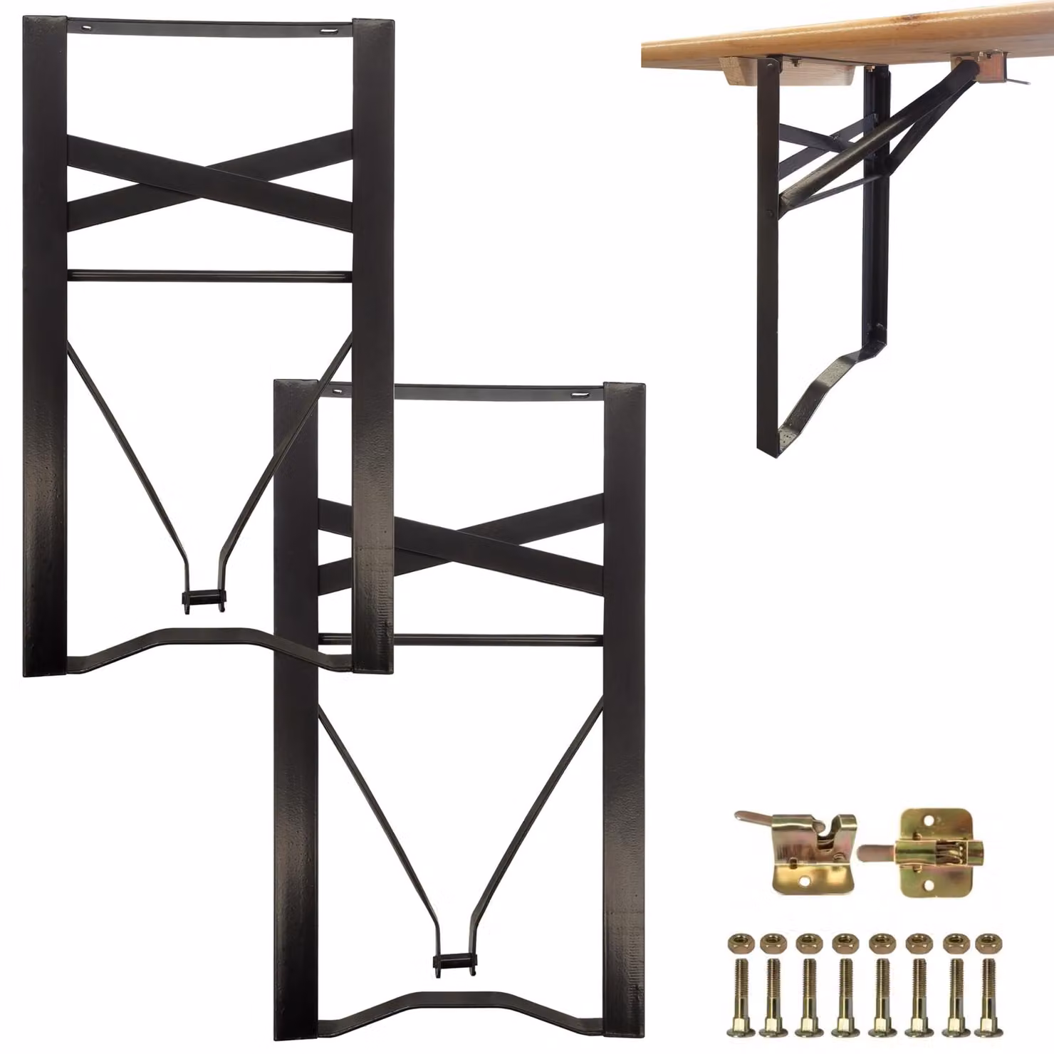Gambe pieghevoli per panche, in metallo nero, dimensioni 43x23 cm, adatte per panche da birra