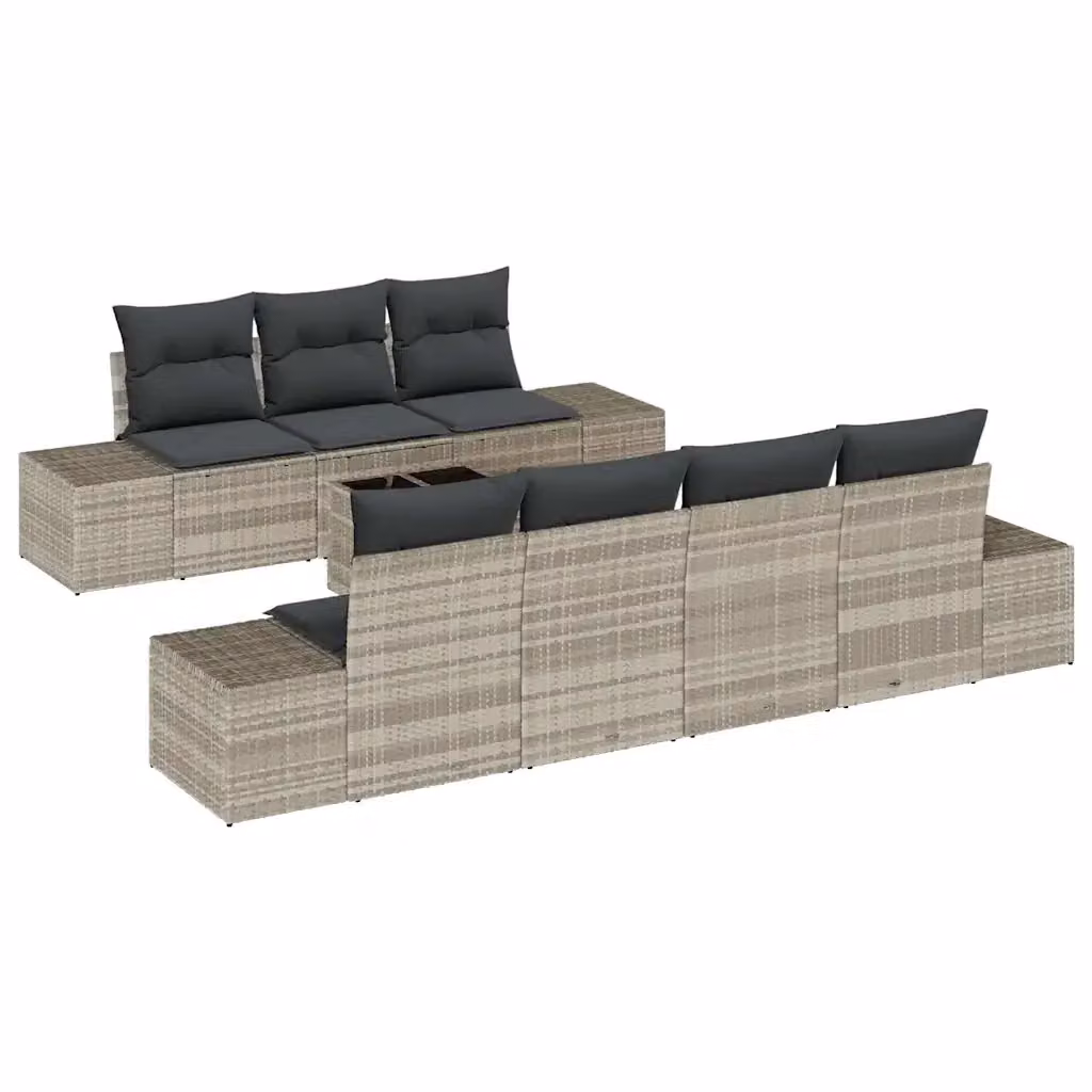 Set Divano da Giardino vidaXL 8 Pezzi Grigio con Cuscini e Tavolino in Metallo e Polyrattan – 2