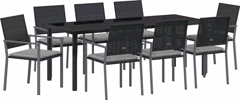 Set da Pranzo per Giardino 9 pcs Nero e Grigio Chiaro