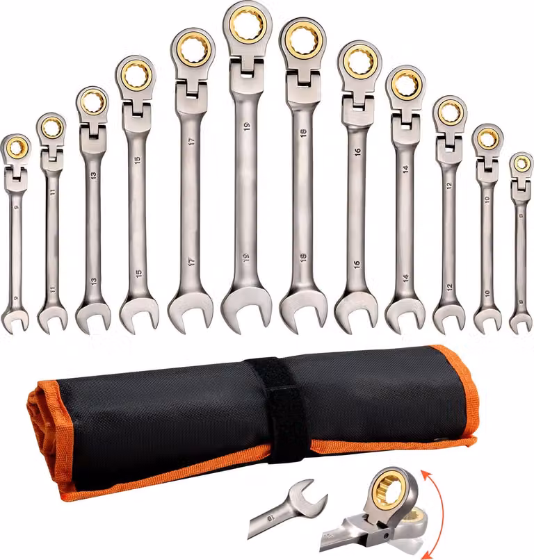 Set di chiavi a cricchetto con testa flessibile SucceBuy, 12 pezzi, metrico 8-19 mm, 72 denti, chiavi a cricchetto in acciaio al cromo-vanadio con pratica custodia, ideali per riparazioni domestiche e manutenzione dei veicoli