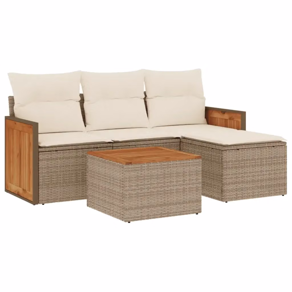 vidaXL Set Divano da Giardino a L 5 pz in Polyrattan con Cuscini Beige e Tavolino da Caffè – 2