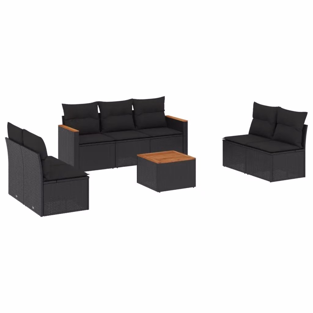 vidaXL Set Divani da Giardino a Forma di U con Cuscini 8 Pezzi Nero in Polyrattan e Acciaio – 2