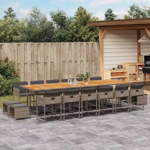 Set da Pranzo da Giardino vidaXL in Polyrattan e Legno di Acacia, 17 Pezzi, Grigio e Marrone – 1